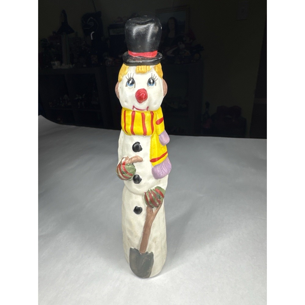 Vintage Hand Painted Snowman Figurine Whimsical Christmas Decor 12" Tall Scarf